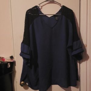 Blue and black lace blouse